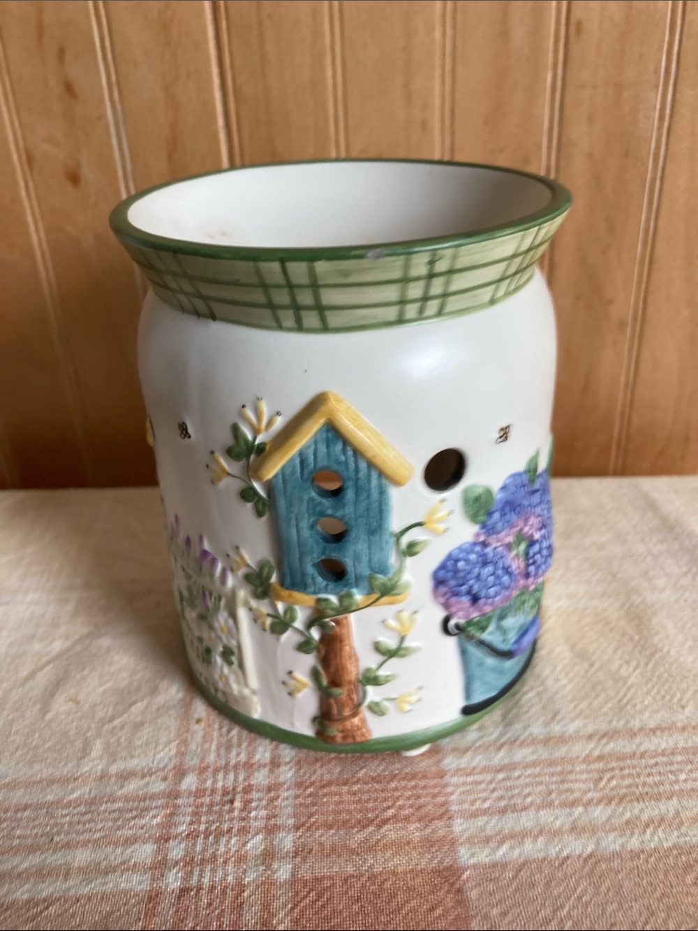 Yankee Candle Hand-Painted Floral Birdhouse Ceramic Tart Warmer- Green & Blue